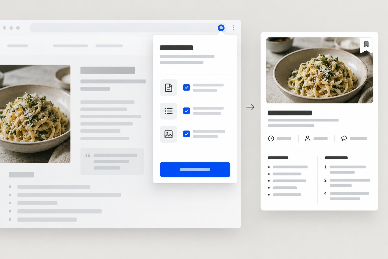 Conceptueel werkbeeld van een receptenvanger in de browser